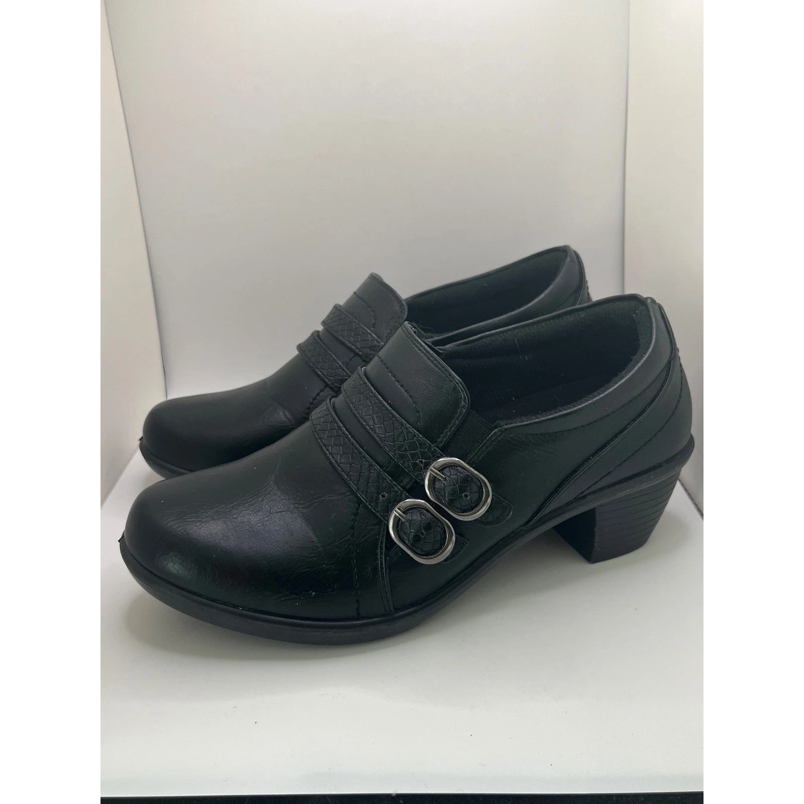 Easy Street Comfort Wave Faux Leather Shoe Buckle Zip Women 7 Black Minimalist