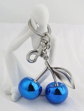 Blue Mirrored Cherry Bag Charm Keychain   Resin  Silver Shipped from USA