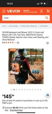 VEVOR Backpack Leaf Blower, 52CC 2-Cycle Leaf Blower with 1.37L Fuel Tank,