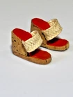Vintage Barbie Red & White Cork Wedge Shoes Picnic Set #967 One Repaired