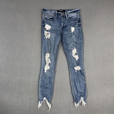 Express Jeans Womens 4 Blue Mid Rise Legging Ankle Distressed Denim Stretch