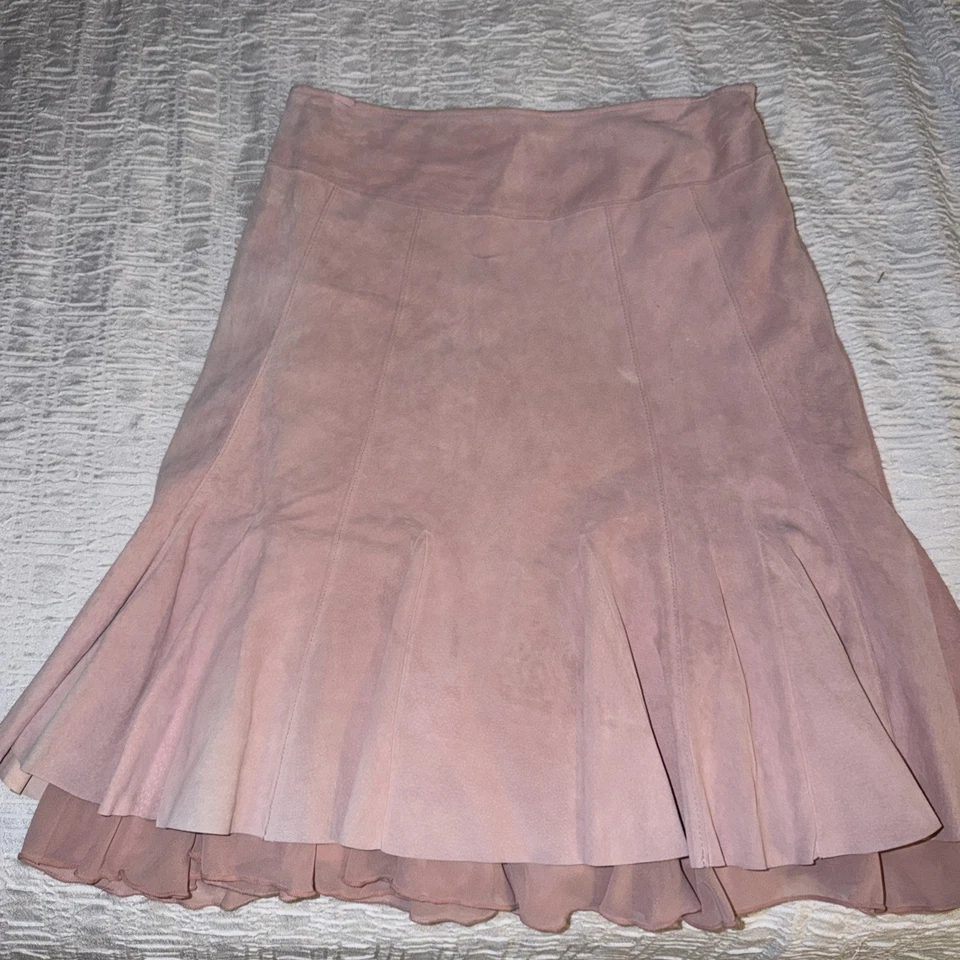 Vtg Context Pink Suede Leather Flared Skirt Women Size 2Western Swing AA701 - Image 2 of 3