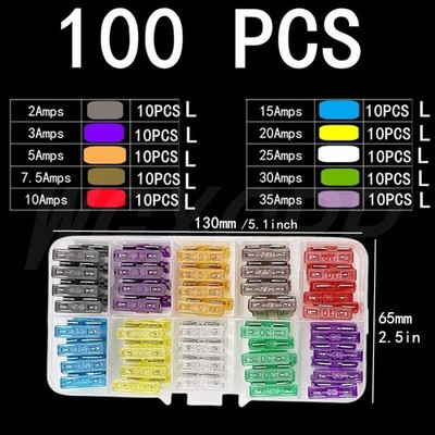 100PC KFZ Sicherung Set LP Fuse Flache Flachsicherungen + Auto Sicherung Box NEU