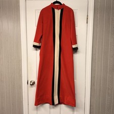 Vintage 1970s Vanity Fair Red Mod Fleece Zip Front Robe Housecoat Size 8