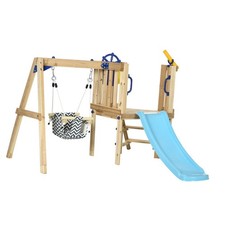 3 in 1 Wooden Swing Set Outdoor Playset with Baby Swing Seat,