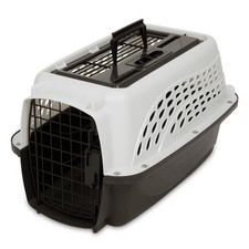 Pet Kennel Double Door Top Load Steel And Plastic White Carry Handle 19 In L