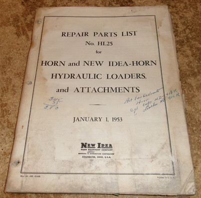 1953 new idea + horn hydraulic loaders repair/parts list in good shape used