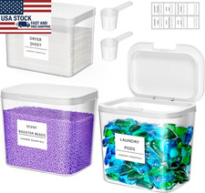 Laundry Pods Container Set, Detergent Dryer Sheet Storage with Pop-Up Lid