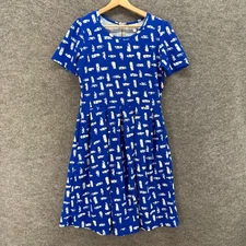 LulaRoe Dress Women XL Blue Geometric Sheath Midi Zipper Short Sleeve Casual