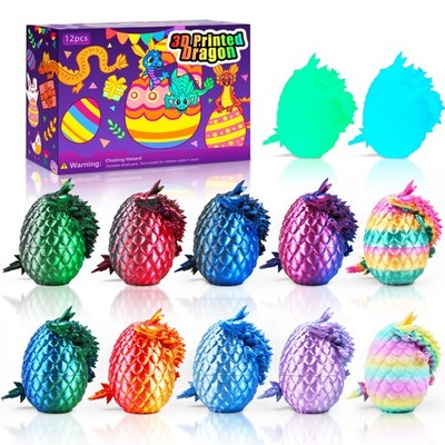 12pcs 3D Printed Dragon Eggs, Prefilled Easter Dragon Egg with Dragon Toy, Ea...