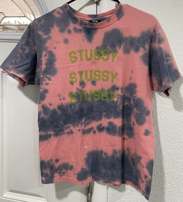 Stussy Pink Blue Gray Tie Dye Graphic T-Shirt Shirt Size XS Y2K Vintage 2000s