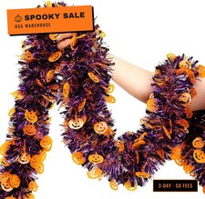 Halloween Garland Decor,33Ft Glitter Tinsel Pumpkin Garland Decorations for Tree