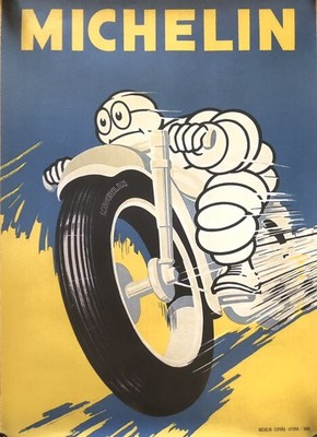 Rar Alte Original MICHELIN ''Bibendum'' Motorcycle Reklame Advertising Poster Sign