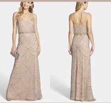 NWT Adrianna Papell Embellished Blouson Gown Taupe Pink SZ: 12