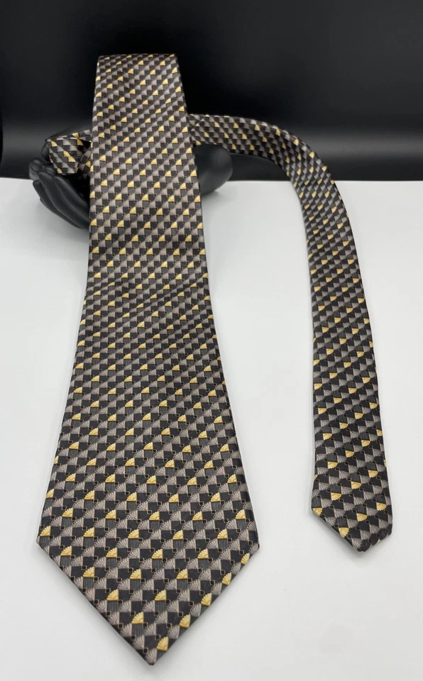 Corbata 100 % seda LANVIN Paris para hombre ~ gris ~ patrón geométrico ~ ¡Hecha en Francia! Foto 2 de 4