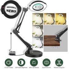10X Magnifying Glass Desk Light Magnifier Flexible Arm LED Lamp Reading Lamp