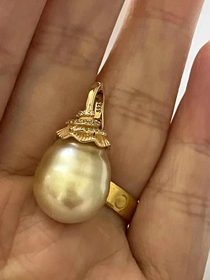 large 13.4 mm natural south sea gold pearl pendant s925 solid buckle - Image 2 of 4