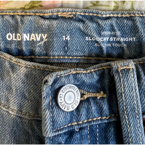 Old Navy Jeans Girls 14 Blue High Rise Slouchy Straight Medium Wash 27x25 NWT - Picture 2 of 8
