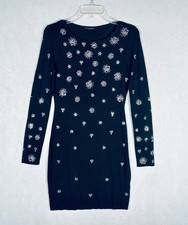 Vintage y2k 90s Womens Dress M Black Stretch Rhinestone Bodycon Party Goth