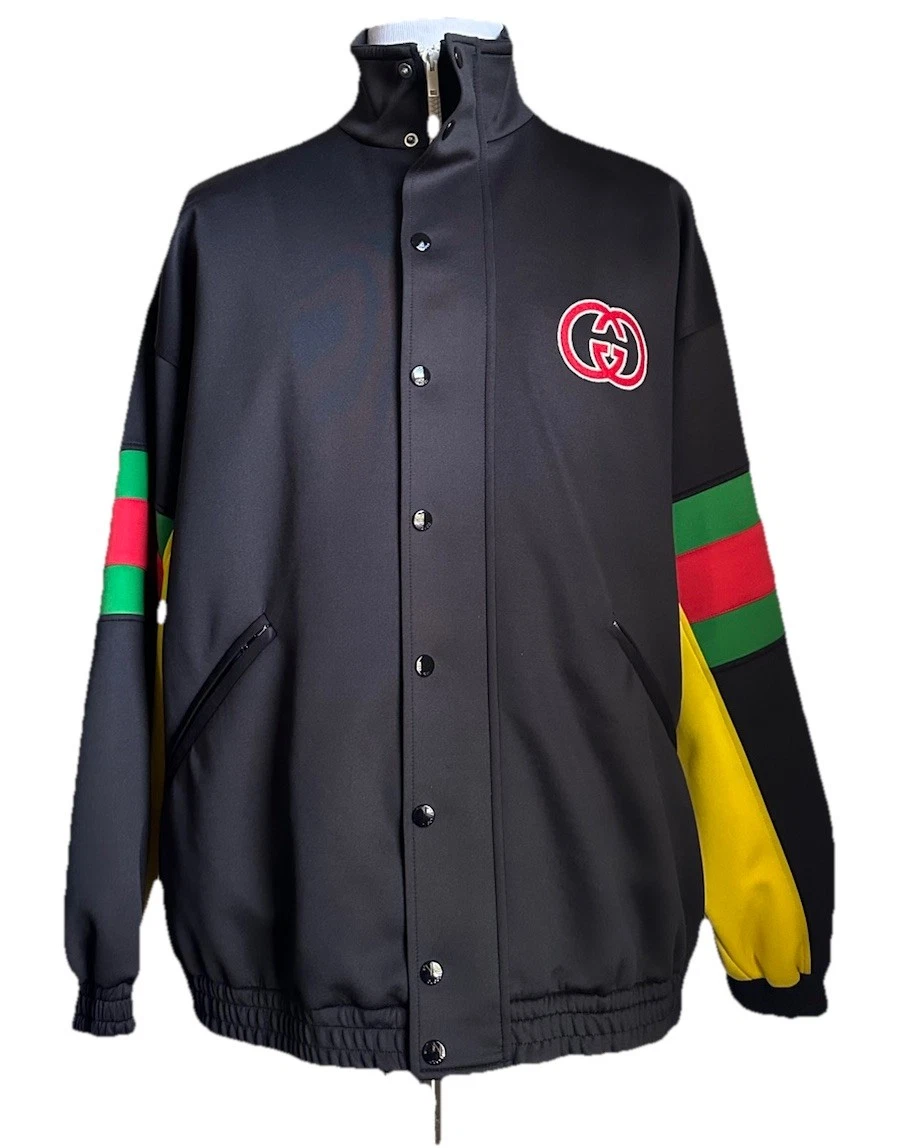 Giacca Gucci uomo GG Track nera multicolore taglia XL nuova con etichetta $3200