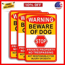 3 Pack Beware Of Dog Sign,8x12 Inches, Reflective Film, Anti-Rust Aluminum Me...