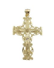 Jesus Crucifix Cross Pendant Mens Charm 10k Yellow Gold 2 inch