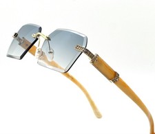 Rhinestone Jewel Rimless Rectangle Metal Rim Sunglasses Blue Lens Hip Hop Retro