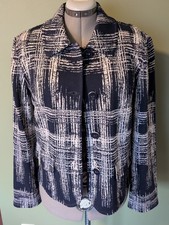 St. John Navy Plaid Collared Blazer Jacket Size XL /16