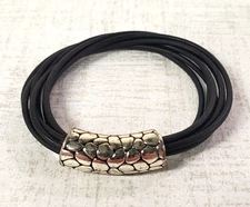 Women's Black Faux Leather Multi Layer Bracelet With Silver Pendant BRAND NEW!!!