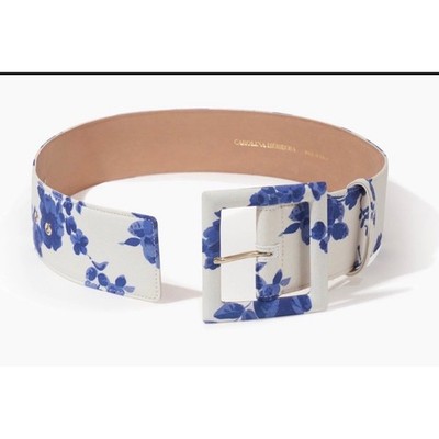 Carolina Herrera Blue White Floral Faille Wide Waist Belt Made in Italy NWT SZ S