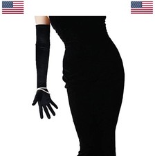 Velvet Opera Gloves 24 Inch Over Elbow Women Black Touchscreen Stretchy Formal