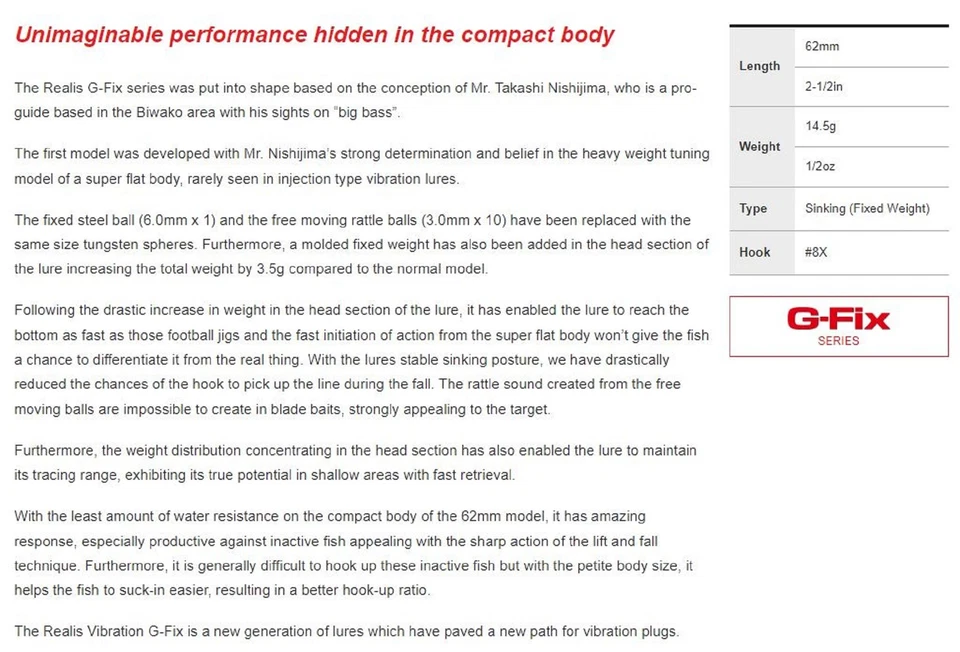 Señuelo de hundimiento Duo Realis Vibration 62 G fijo ACC3018 (7204) Foto 4 de 4