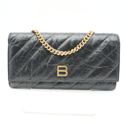 Authentic Preloved Balenciaga Crush Wallet On Chain in Quilted Black Leather