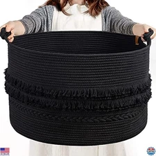 CherryNow 22"x22"x14" Black Blanket Basket - Boho Chic Laundry & Toy Storage