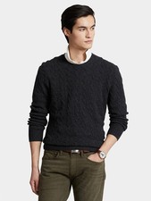  498 Polo Ralph Lauren Men's Cashmere Cable Knit Crewneck Sweater, Grey, Large