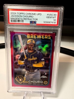 jackson chourio magenta refractor rookie spa 10 magenta numbered