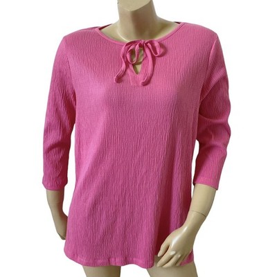 Sun Bay Top Womens Small Pink 3/4 Sleeve Keyhole Tie Textured Stretch Shirt NWT
