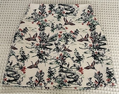 H&M Mini Skirt Womens Size 10 Jacquard Floral Water Cranes Birds Pencil Asian