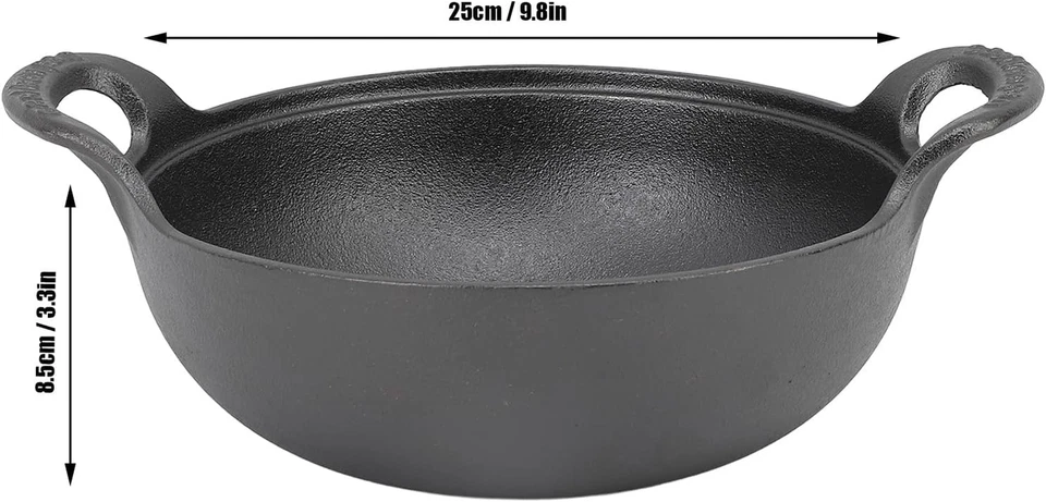 Padella Wok Con Coperchio, Wok in Ghisa Con 2 Manici Coperchio in Legno Padella - Immagine 2 di 4