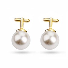 Mens Cuff Links Pearl Vintage Gold Cuff Buttons On Shirt Wedding Party Groom