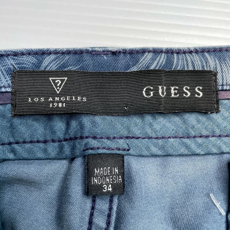 Pantalones Cortos Chinos Guess Patrón de Hojas de Lona Para Hombre Talla 34 Cintura Azul Estilo Informal Ajuste Foto 2 de 4