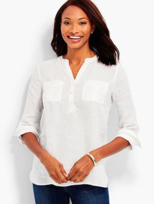 NEW TALBOTS WHITE LINEN CAMP BLOUSE TEE 