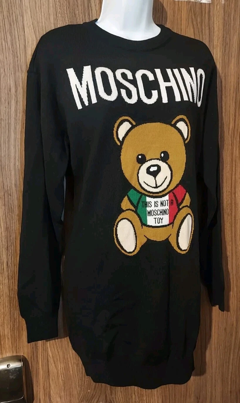 MOSCHINO COUTURE Mini abito nero in maglia di lana con orsetto XS