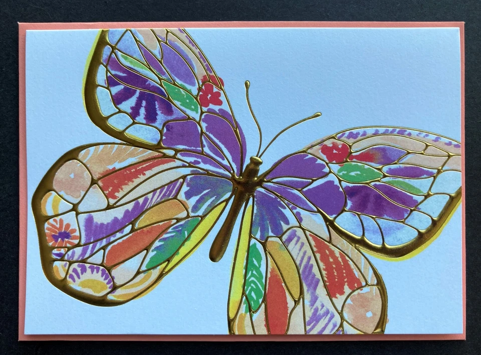 *ONE* Papyrus Butterfly Note Card Blank Gold Foil Gold Seal Gorgeous Spring Card - Image 2 of 4