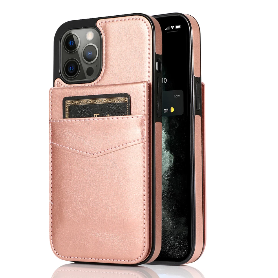 For iPhone 14 15 13 12 Pro Max 11 Leather Card Holder Wallet Case Phone Cover - Image 3 of 4