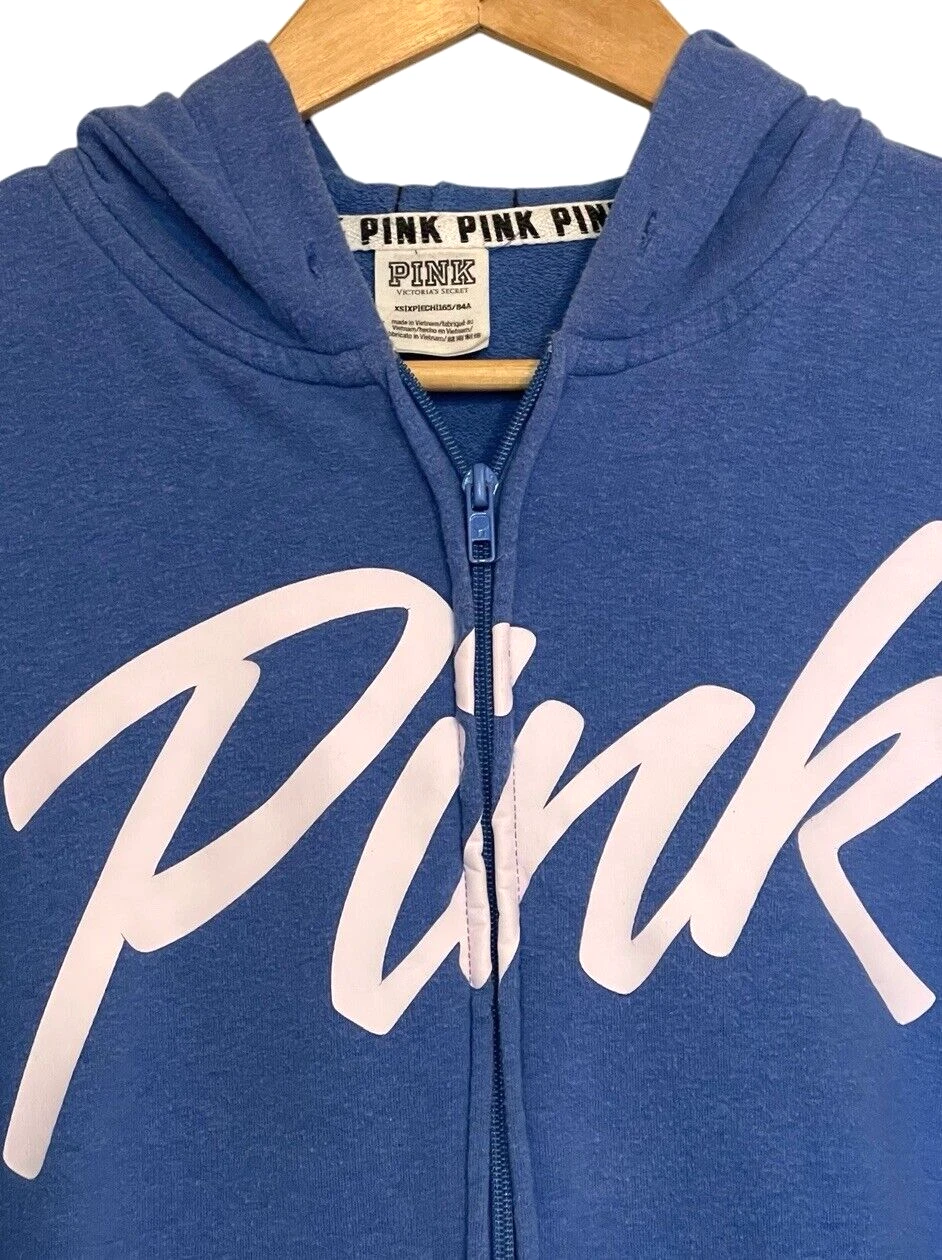 UNDERCOVER Felpa con cappuccio zip intera Y2K Victoria’s Secret ROSA logo spellout donna blu XS