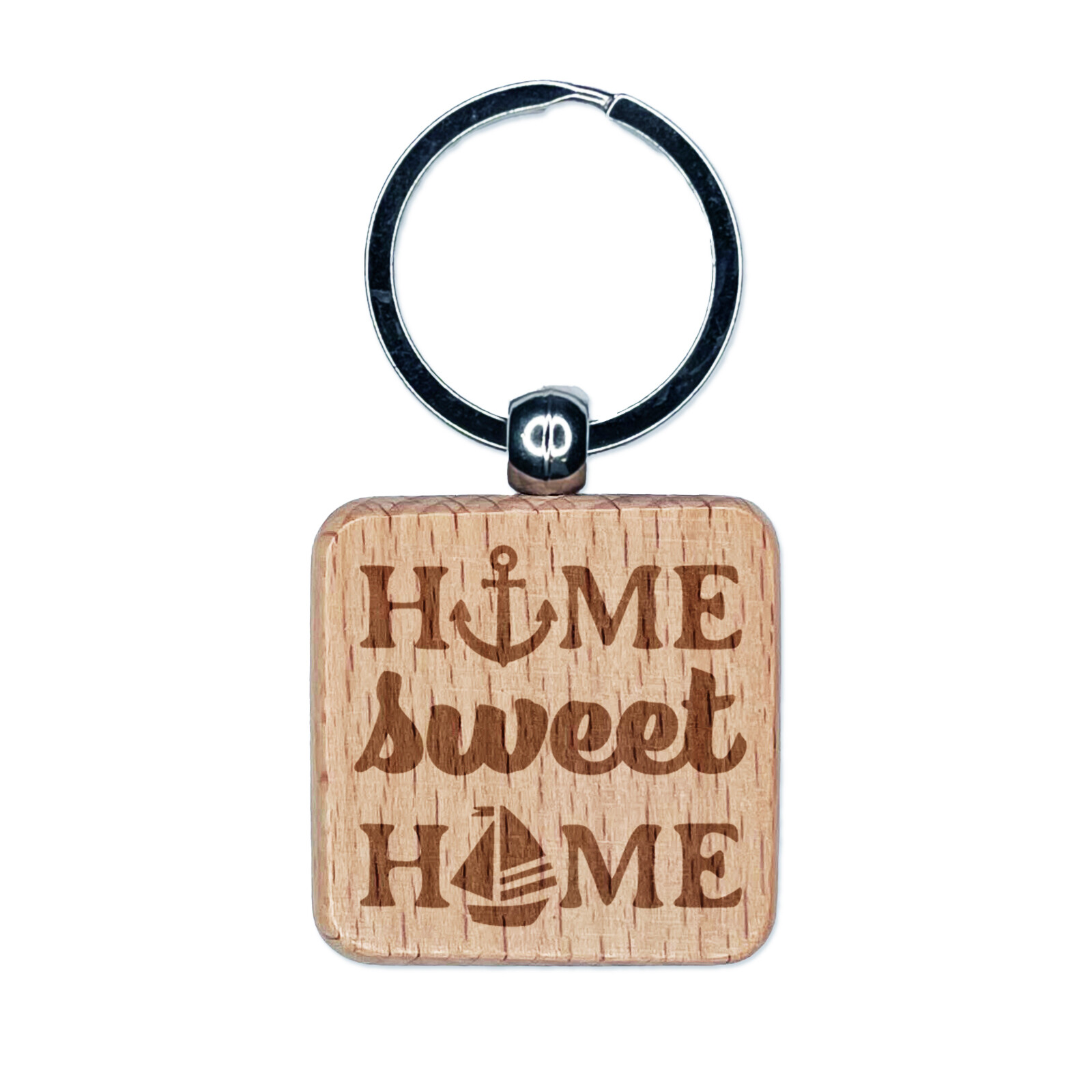 Nautical Beach Home Sweet Home Engraved Wooden Keychain Charm Tag