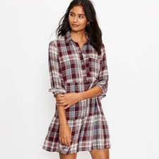 Loft Plaid Tiered Pocket Shirtdress
