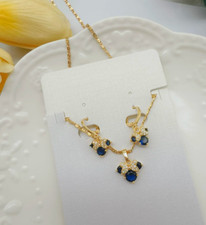 14K Zircon Plated Minni Mouse Blue Earrings And Necklace Pendant Set