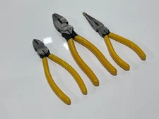Dewalt NEW NOS 3pc ORIGINAL Yellow Pliers Set Lot, Lineman, Long Nose & Cutters